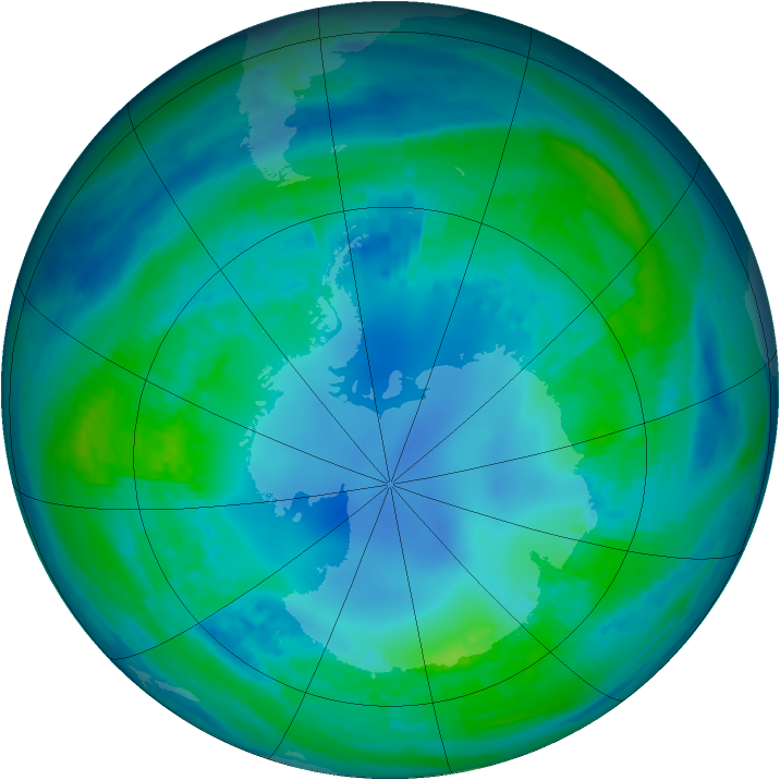 Antarctic ozone map for 01 May 2001